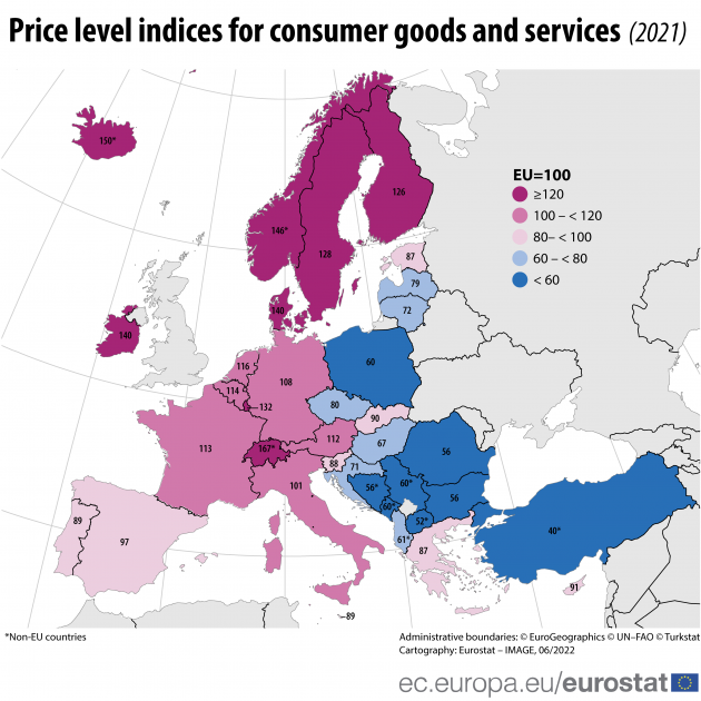 Konsumgüter in Dänemark und Irland am teuersten - Preisniveau für Konsumgüter und Dienstleistungen ist in der EU sehr unterschiedlich - Quelle: Eurostat